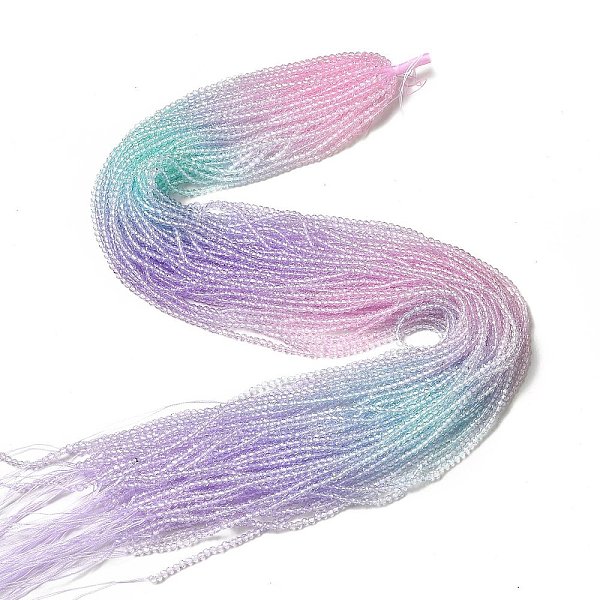 

PandaHall Transparent Gradient Color Glass Beads Strands, Faceted Round, Pink & Turquoise & Lilac, 2mm, Hole: 0.8mm, about 184~187pcs/strand...