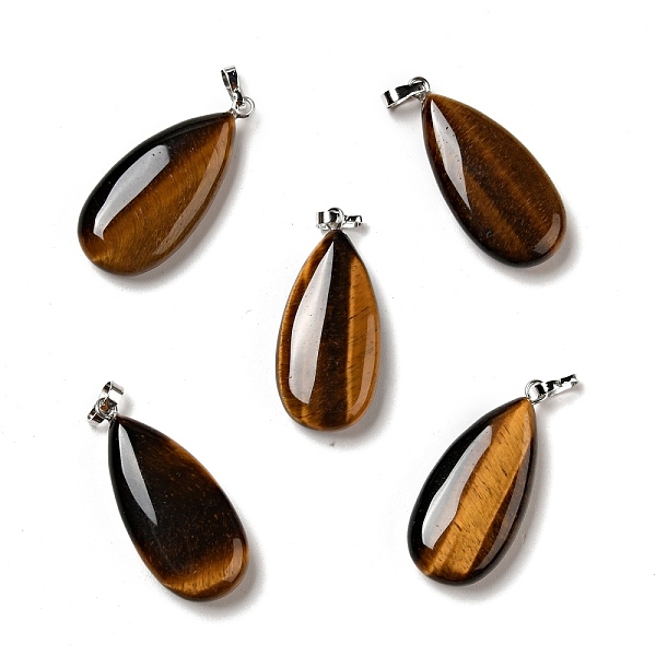 

PandaHall Natural Tiger Eye Pendants, with Platinum Tone Brass Findings, Teardrop, 33x15x7~7.5mm, Hole: 5x3.5mm Tiger Eye Teardrop