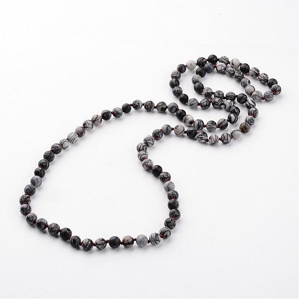 

PandaHall Natural Black Silk Stone/Netstone Necklaces, Beaded Necklaces, Frosted, 35.8 inch Netstone