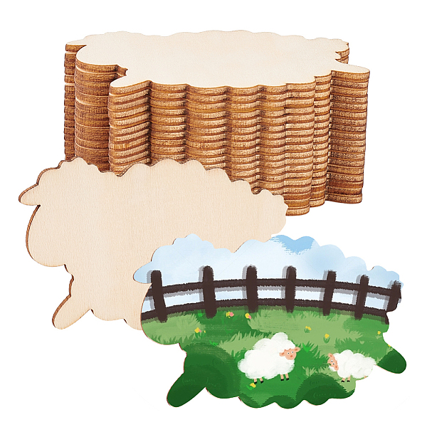 PandaHall OLYCRAFT 20pcs Unfinished Wood Sheep Blank Wood Slices 3.5 Inch Sheep Wooden Pieces Unfinished Blank Slices Natural Wood Cutouts...