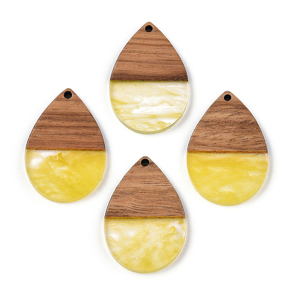 

PandaHall Transparent Resin & Walnut Wood Pendants, Teardrop Charms, Yellow, 36x24.5x3.5mm, Hole: 2mm Resin+Wood Teardrop Yellow