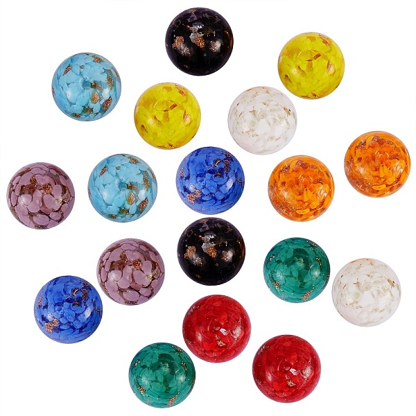 

PandaHall 18Pcs 9 Colors Handmade Gold Sand Lampwork Beads, Inner Flower, Round, Mixed Color, 20x19mm, Hole: 2mm, 2pcs/color Lampwork Round..., Multicolor