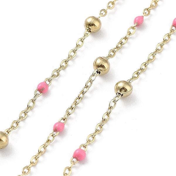 

PandaHall Ion Plating(IP) 304 Stainless Steel Cable Chain, with Enamel, Soldered, Hot Pink, Beads: 3.5~3.6x3.5mm, Link: 5x2x2mm and...