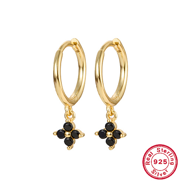 

PandaHall Real 18K Gold Plated 925 Sterling Silver Flower Dangle Hoop Earrings, Black, 19x8.5mm Sterling Silver Star Black