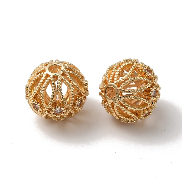 

PandaHall Rack Plating Brass Micro Pave Cubic Zirconia Beads, Cadmium Free & Lead Free, Long-Lasting Plated, Hollow-out, Round, Real 14K...