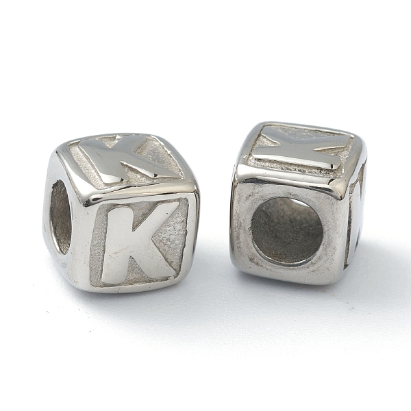 

PandaHall 304 Stainless Steel European Beads, Large Hole Beads, Horizontal Hole, Cube with Letter, Stainless Steel Color, Letter.K, 8x8x8mm...