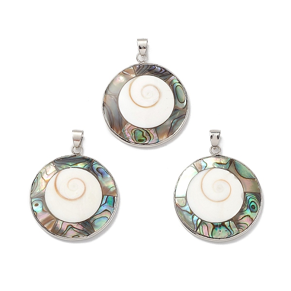 

PandaHall Natural Abalone Shell/Paua Shell Pendants, with Brass Findings, Cadmium Free & Lead Free, Flat Round, Platinum, 36x31.5x5mm, Hole...