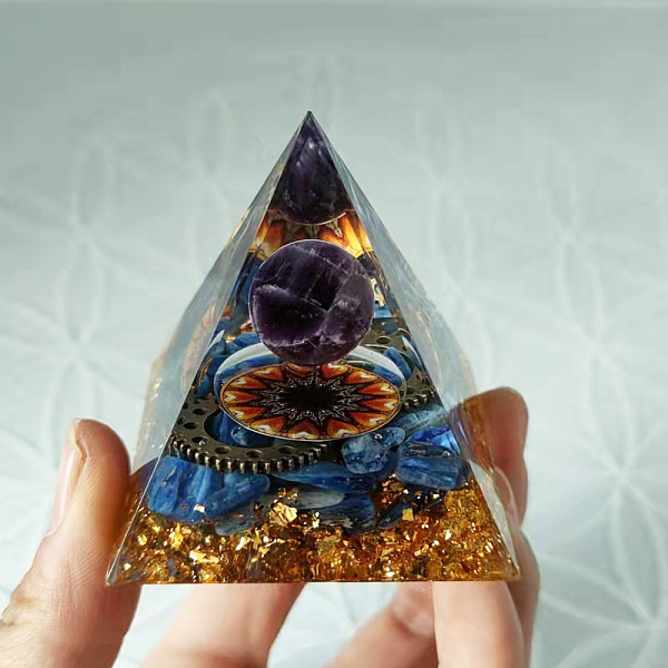 

PandaHall Orgonite Pyramid Resin Energy Generators, Natural Amethyst Round Inside for Home Office Desk Decoration, 50mm Amethyst Pyramid