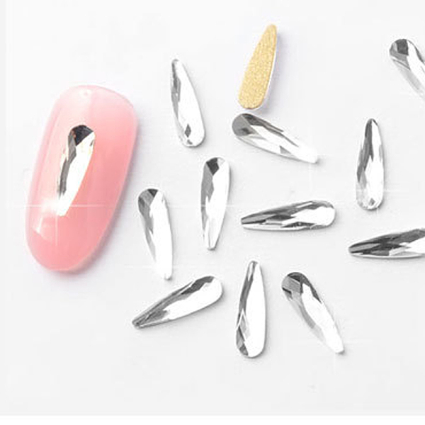 

PandaHall Flat Back Glass Rhinestone Cabochons, Nail Art Decoration Accessories, Faceted, teardrop, Crystal, 10x3mm, 10pcs/bag Rhinestone..., Clear