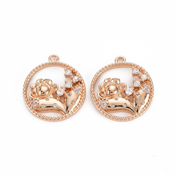 

PandaHall Rack Plating Brass Micro Pave Clear Cubic Zirconia Pendants, Long-Lasting Plated, Cadmium Free & Lead Free, Flat Round with Flower...