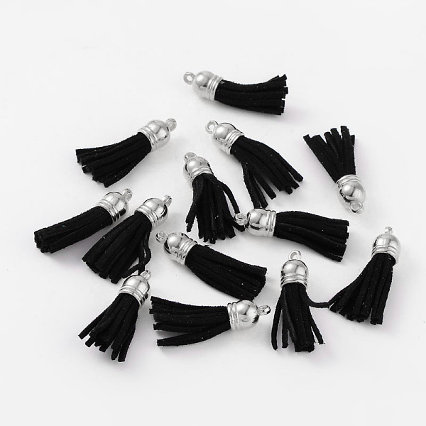 PandaHall Suede Tassels, with CCB Plastic Findings, Nice for DIY Earring or Cell Phone Straps Making, Platinum, Black, 38x10mm, Hole: 2mm...
