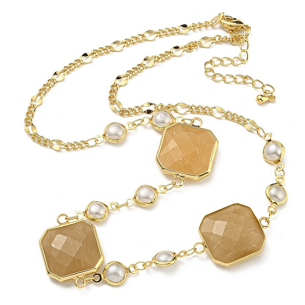 

PandaHall Faceted Square Glass Beads Bib Necklaces, Brass Chain Neckalces, Golden, 16.14 inch(41cm) Brass Square