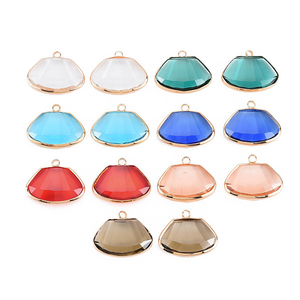 

PandaHall Glass Pendants, with Light Gold Tone Brass Findings, Faceted, Trapezoid, Mixed Color, 18.5x23x6.5~7.5mm, Hole: 2mm Brass+Glass..., Multicolor
