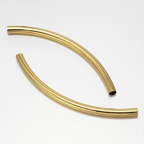 

PandaHall Curved Rack Plating Brass Tube Beads, Golden, 86~90x5mm, Hole: 4mm Brass Tube