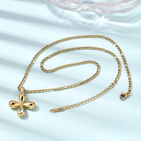 Colliers pendentifs croix religieuse en acier inoxydable 304 sertis de zirconiums cubiques transparents pour femmes
