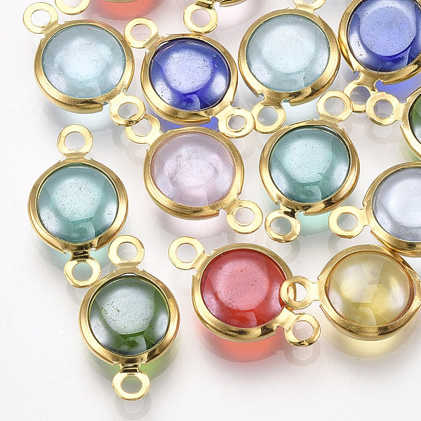 

PandaHall Handmade Lampwork Links connectors, with 304 Stainless Steel Findings, Flat Round, Golden, Mixed Color, 15x8.5x3~3.5mm, Hole..., Multicolor