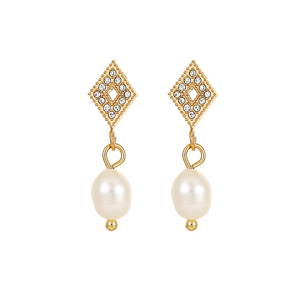 

PandaHall Stainless Steel Earrings with Pearl, Pentagon Pearl Rhombus