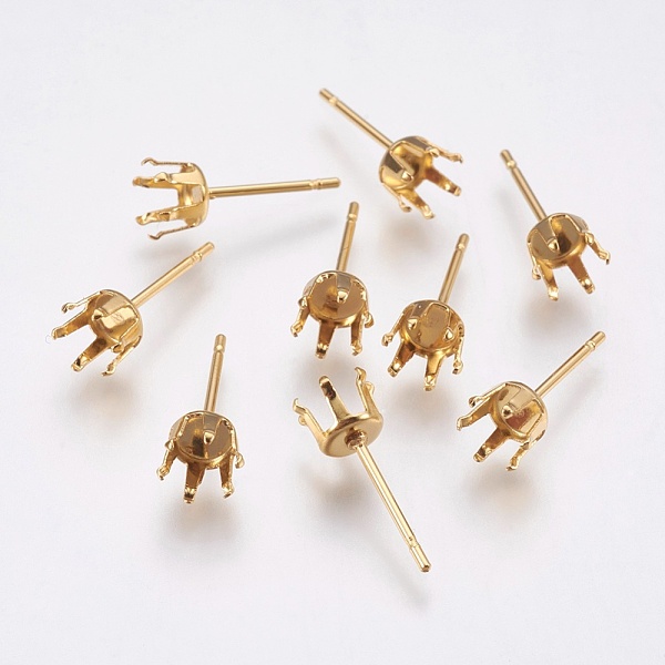 

PandaHall 304 Stainless Steel Stud Earring Settings, Real 24K Gold Plated, 15x5mm, Pin: 0.8mm, Tray: 4mm 304 Stainless Steel Others