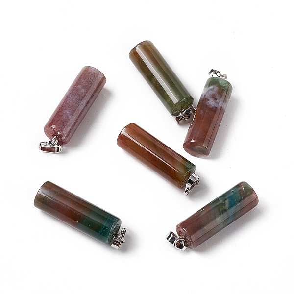 

PandaHall Natural Indian Agate Pendants, with Platinum Tone Brass Findings, Column Charm, 27x8mm, Hole: 6x3.2mm Indian Agate Column