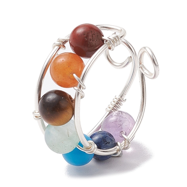 

PandaHall Chakra Theme Natural & Synthetic Mixed Gemstone Cuff Earrings, Copper Wire Non Piercing Earrings, Silver, 17.5x9x20mm Mixed Stone