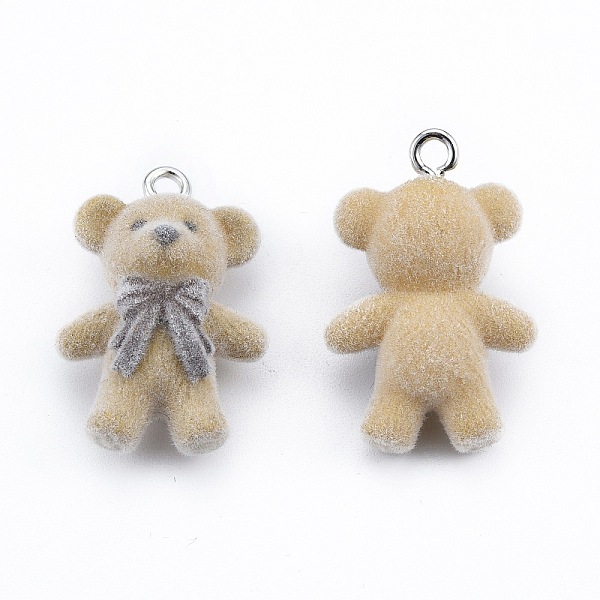 

PandaHall Opaque Resin Pendants, with Platinum Tone Iron Loops, Flocky Bear Charm with Bowknot, Tan, 30x20x12.5mm, Hole: 2.5mm Iron+Resin..., Orange