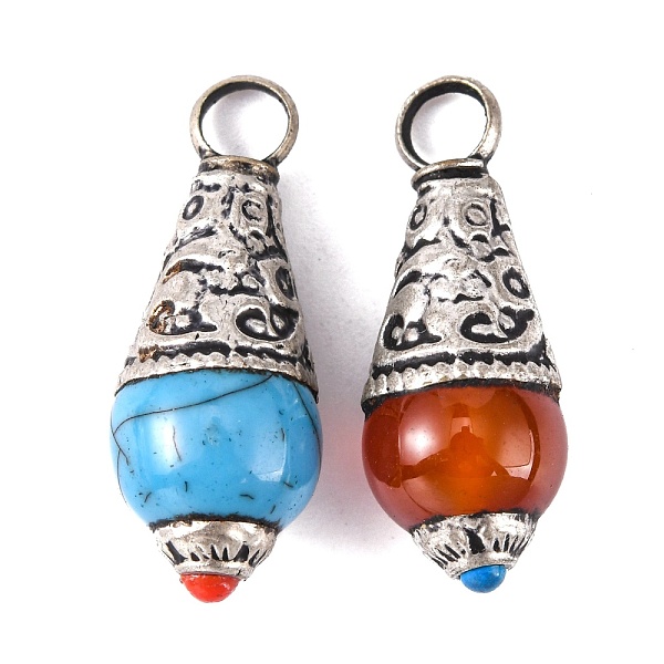 

PandaHall Brass Teardrop Pendants, with Resin and Antique Silver, Mixed Color, 26~28x11mm, Hole: 4mm Brass Teardrop Multicolor