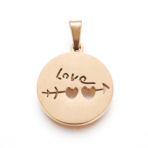 

PandaHall 304 Stainless Steel Pendants, Flat Round with Love, Golden, 19~20x16~17x1.5mm, Hole: 5x2.5mm 304 Stainless Steel Flat Round