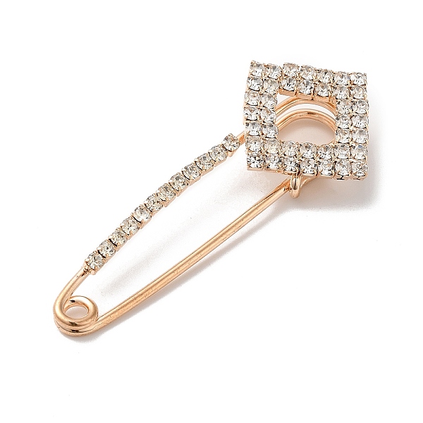 

PandaHall Zinc Alloy Brooch, with Resin Rhinestone, Light Gold, Square, 59.5x23.5x9mm Alloy+Rhinestone Square Clear