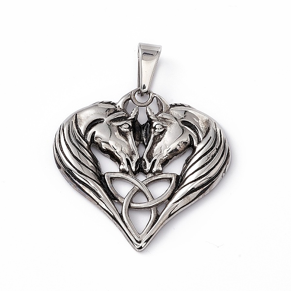 PandaHall 304 Stainless Steel Pendants, Heart Unicorn with Trinity Knot Charms, Antique Silver, 42x43.5x3.5mm, Hole: 5.5x11.5mm 304...