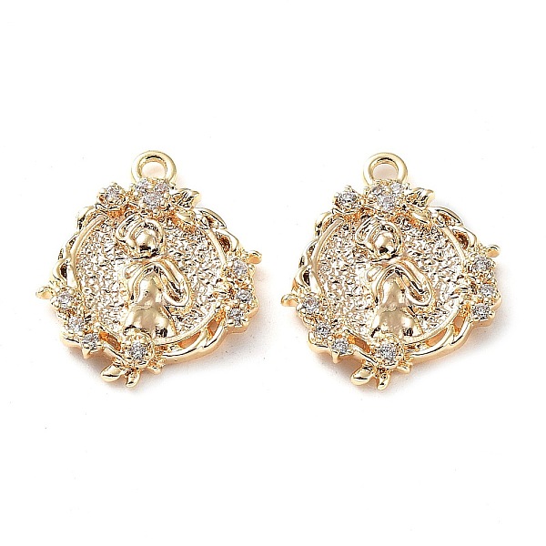 

PandaHall Rack Plating Brass Micro Pave Cubic Zirconia Pendants, Flat Round Christmas Wreath, Real 18K Gold Plated, 15.5x13x2.5mm, Hole..., Clear