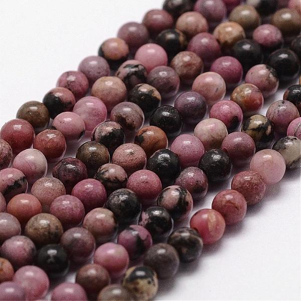 natural rhodonite beads strands, round, 6mm, hole: 1mm; about 61pcs/strand, 14.9''~15.1''