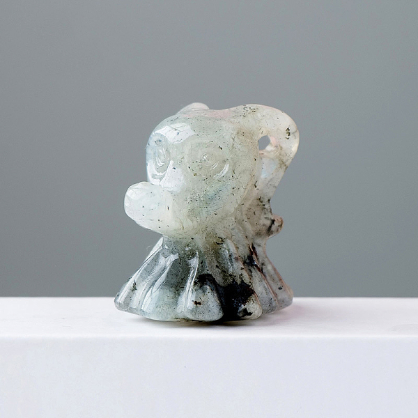 

PandaHall Natural Grey Moonstone Halloween Ghost Dog Figurine Display Decorations, Energy Stone Ornaments, 30mm Moonstone Dog