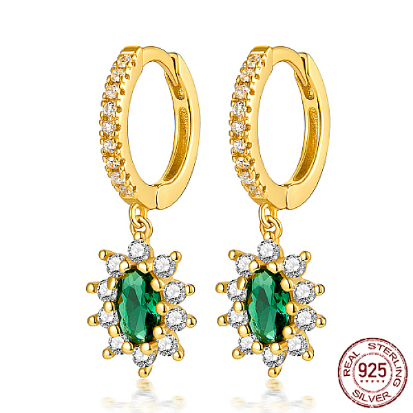 

PandaHall 925 Sterling Silver Dangle Hoop Earrings, Oval Cubic Zirconia Drop Earrings, Real 18K Gold Plated, 22x8mm Sterling Silver Oval..., Green