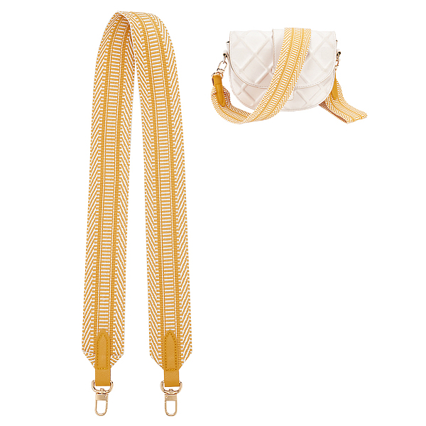 

PandaHall Cotton Wide Bag Straps, with Zinc Alloy Swivel Clasps, Gold, 100x5.1x0.15~0.6cm Cotton Gold