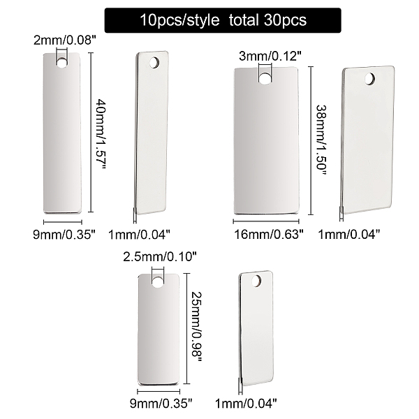 

PandaHall BENECREAT 30Pcs 3 Styles 201 & 304 Stainless Steel Stamping Blank Metal Rectangle Dog Tags for Necklace Pendant and Earring DIY...