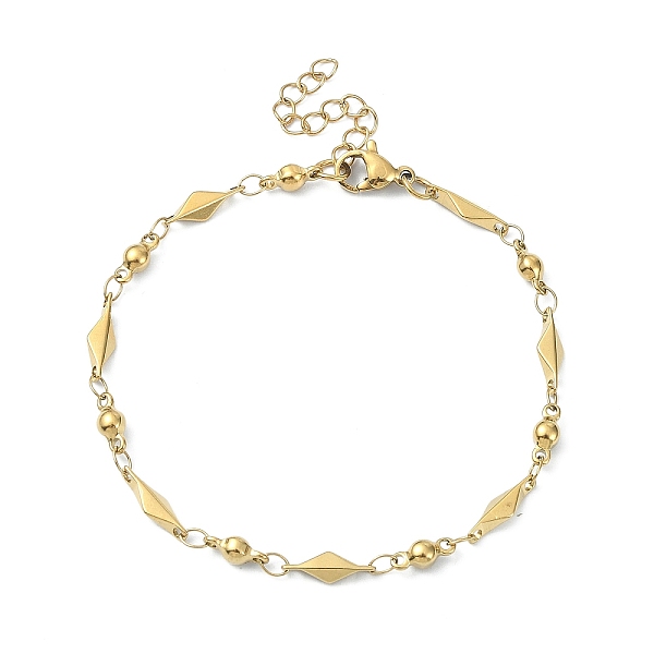 

PandaHall Ion Plating(IP) 304 Stainless Steel Rhombus Link Chain Bracelets for Women, Golden, 7 inch(17.7cm) 304 Stainless Steel Rhombus