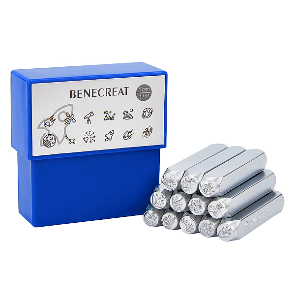 PandaHall BENECREAT Iron Stamps Seal, for Imprinting Metal, Plastic, Wood, Leather, Platinum, Mixed Patterns, 65.5x10mm, Pattern: 6mm...