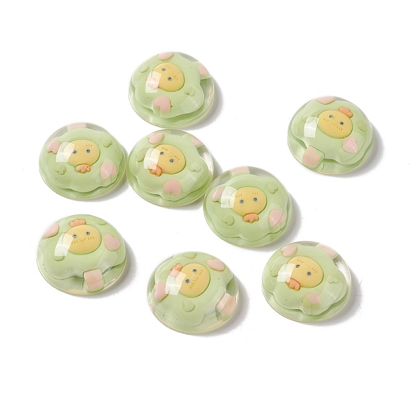 

PandaHall Transparent Resin Cabochons, Half Round with Ice Cream Pattern, Light Green, 24.5x9.5mm Resin Half Round