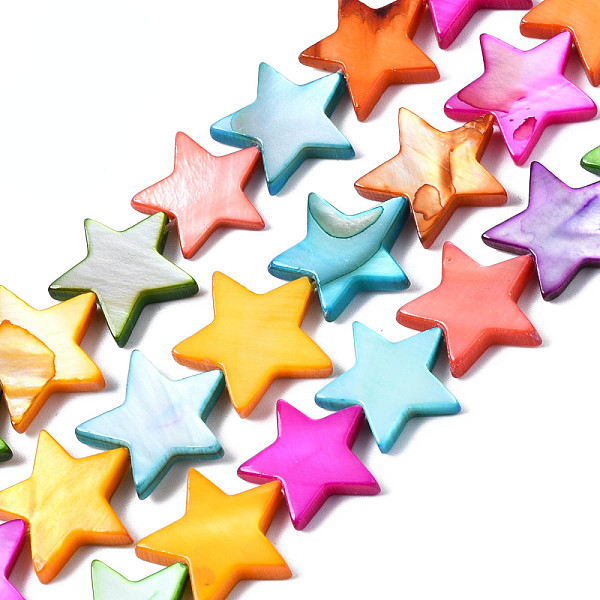 

PandaHall Natural Freshwater Shell Beads Strands, Dyed, Star, Mixed Color, 14~15x14~16x3mm, Hole: 0.8mm, about 32~33pcs/strand, 15.35 inch..., Multicolor