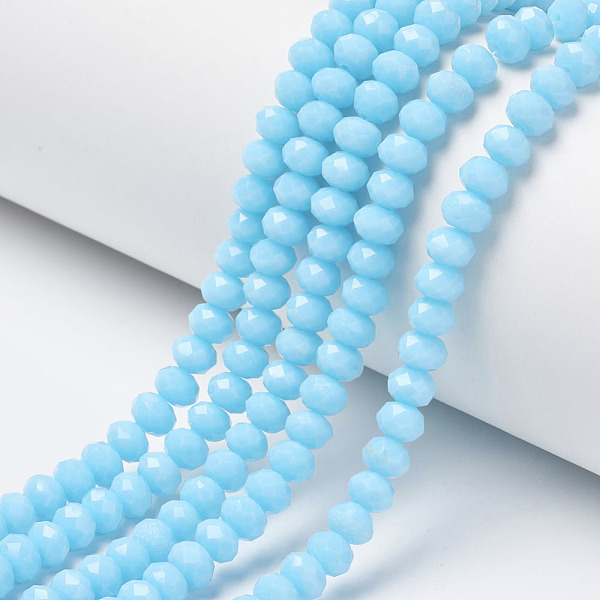 

PandaHall Opaque Solid Color Glass Beads Strands, Faceted, Rondelle, Cyan, 10x8mm, Hole: 1mm, about 63~65pcs/strand, 49~50cm Glass Rondelle...