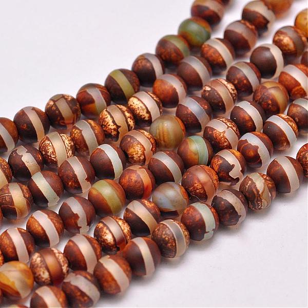 

PandaHall Natural Tibetan Style dZi Beads Strands, Dyed & Heated, Matte Style, Round, Striped Pattern, about 6mm, Hole: 2mm, about...