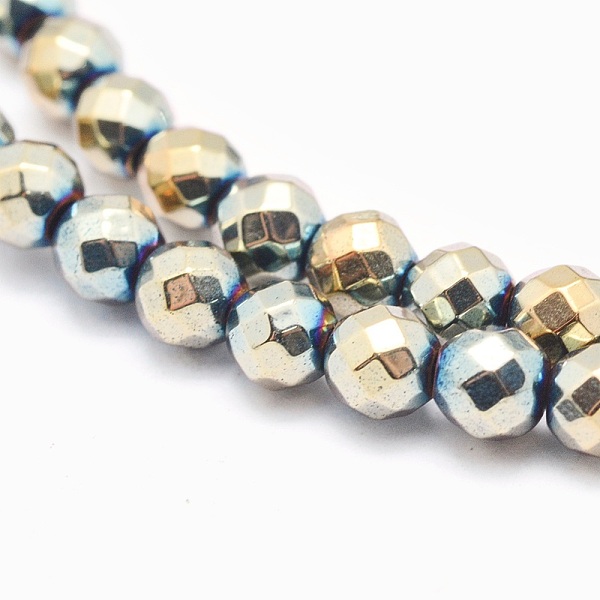 

PandaHall Electroplate Non-magnetic Synthetic Hematite Beads Strands, Faceted, Round, Rainbow Plated, 2mm, Hole: 1mm, about 185pcs/strand...