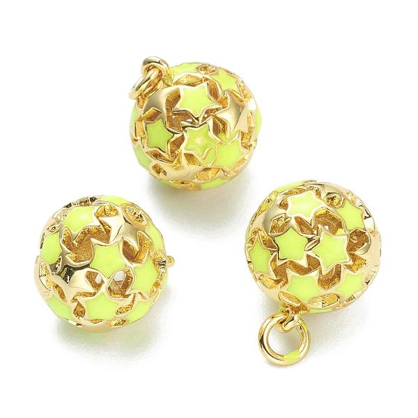 

PandaHall Brass Enamel Charms, with Jump Ring, Real 18K Gold Plated, Long-Lasting Plated, Round with Star, Green Yellow, 14.5x12.5mm, Jump...