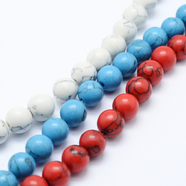 

PandaHall Synthetic Howlite Bead Strand, Dyed, Round, Mixed Color, 8mm, Hole: 1mm, about 50pcs/strand, about 15 inch Howlite Round..., Multicolor