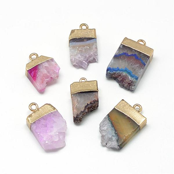 

PandaHall Natural Druzy Agate Pendants, with Brass Findings, Dyed, Golden, 23~32x15~18x7~10mm, Hole: 2~2.5mm Natural Agate Others