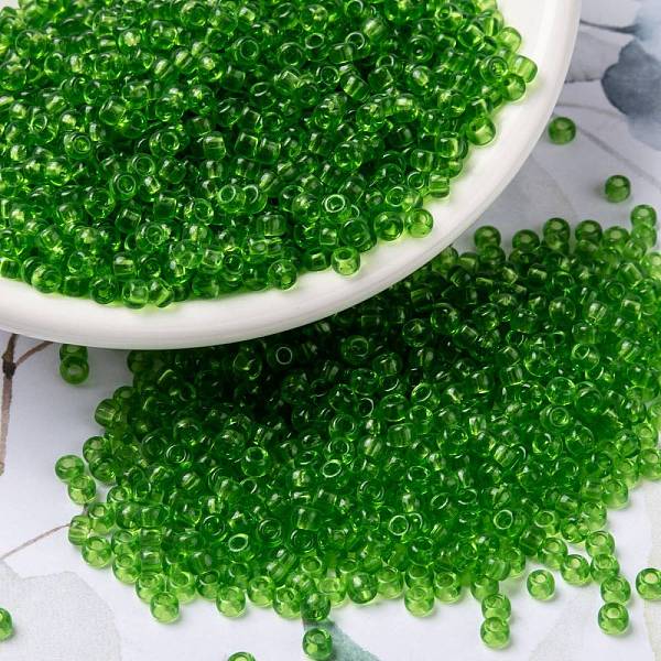 

PandaHall MIYUKI Round Rocailles Beads, Japanese Seed Beads, (RR144) Transparent Lime, 8/0, 3mm, Hole: 1mm, about 2111~2277pcs/50g Glass..., Green