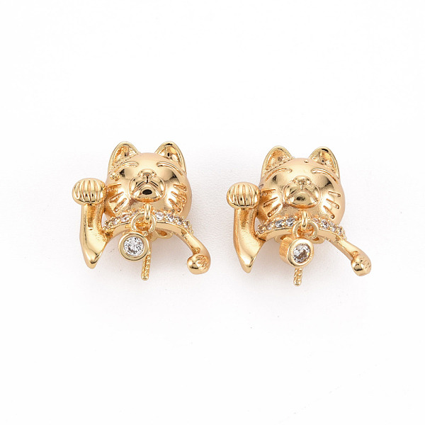 

PandaHall Brass Micro Pave Clear Cubic Zirconia Peg Bails Pendants, for Half Drilled Bead, Nickel Free, Fortune Cat, Real 18K Gold Plated...