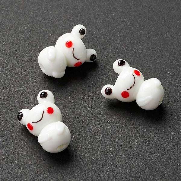

PandaHall Handmade Lampwork Beads, Frog, White, 21~22.4x15.5~16x12.8mm, Hole: 2~3mm Lampwork Frog White