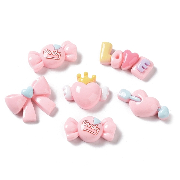 

PandaHall Opaque Resin Cabochons, Word & Candy & Bowknot, Mixed Shapes, Pink, 13.5~22.5x27~29.5x8.5~10mm Resin Mixed Shapes Pink