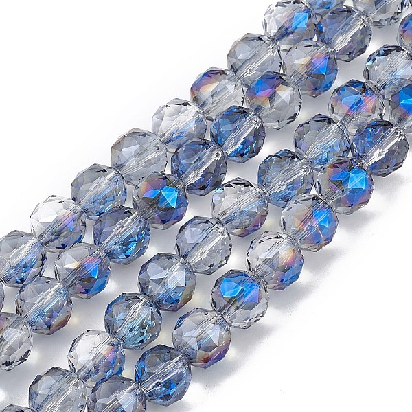 

PandaHall Transparent Electroplate Glass Beads Strands, Faceted, Round, Half Rainbow Plated, Royal Blue, 9~10x9~9.5mm, Hole: 1.4mm, about...